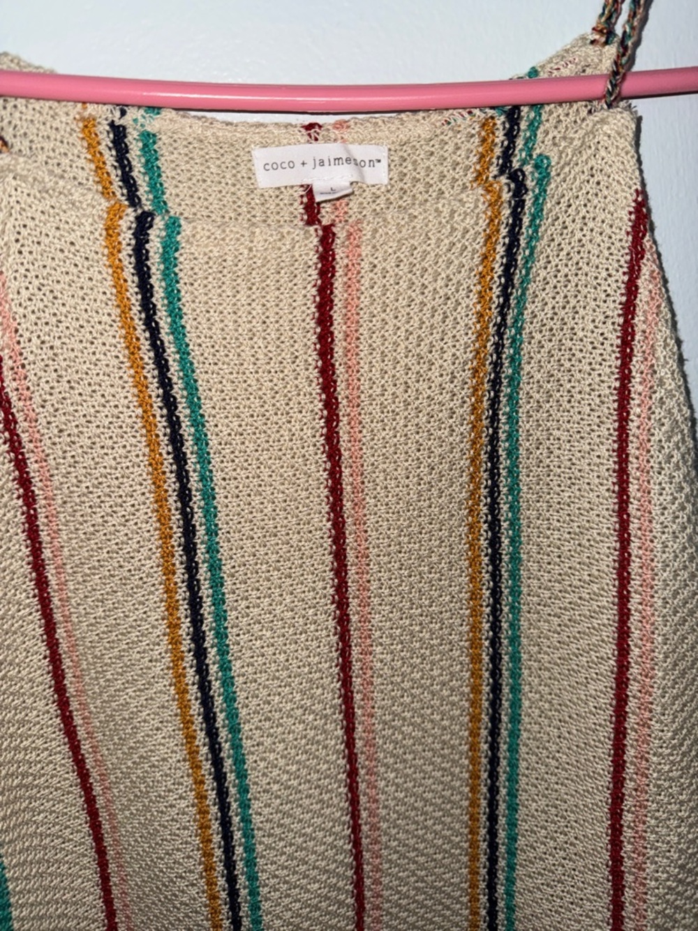 Cream Striped Knit Tank Top